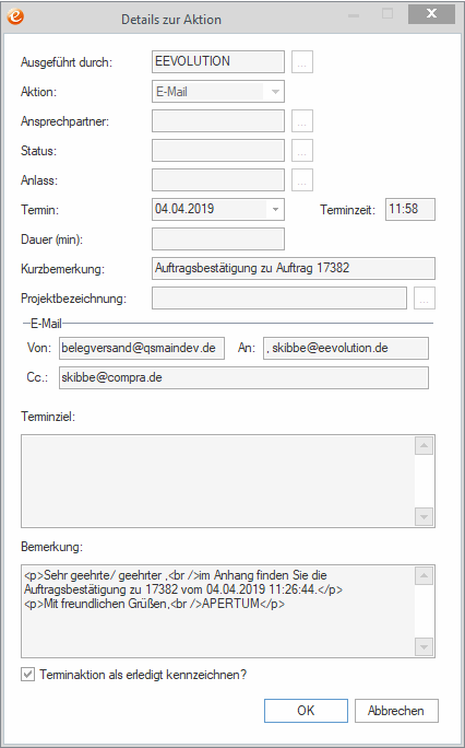 Bildschirm "Details zu Termin" 