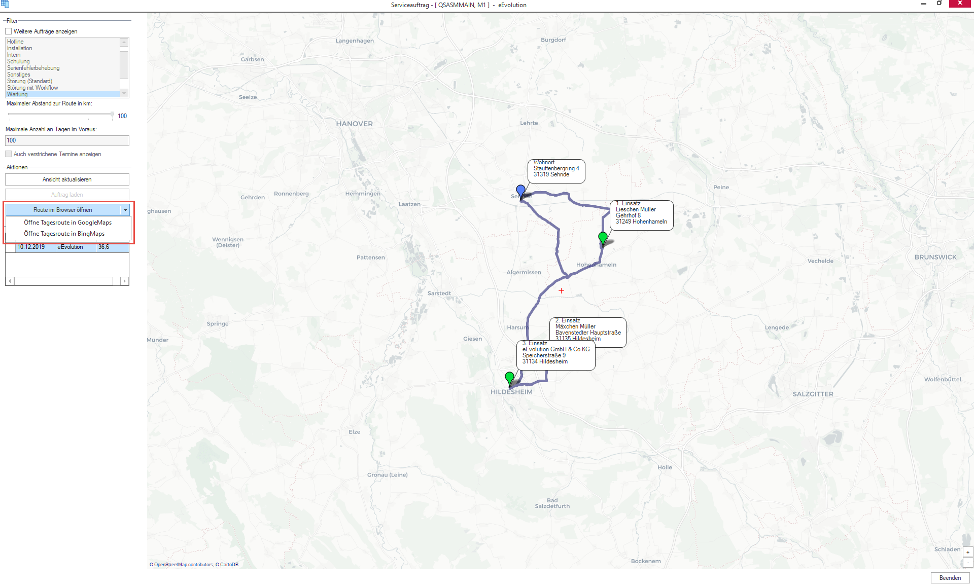 Route des Technikers in verschiedenen Webmaps anzeigen